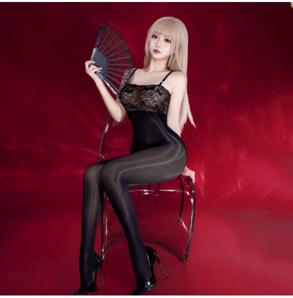 FEE ET MOI - Lace Bandeau Sheer Glossy Bodystocking (Black) FEE ET MOI - Lace Bandeau Sheer Glossy Bodystocking (Black)
